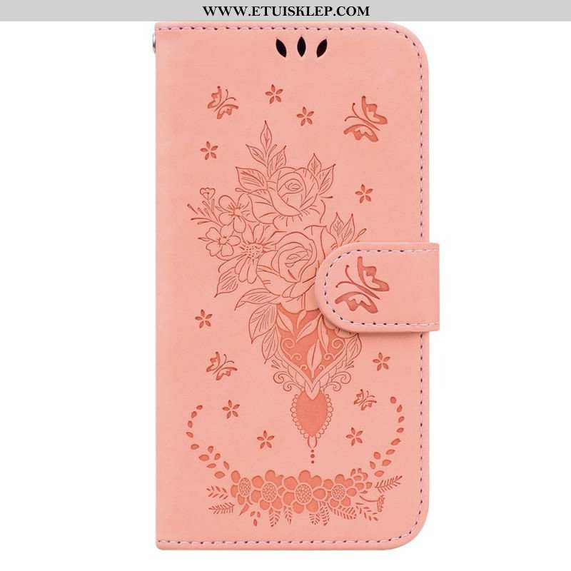 Obudowa Etui Na Telefon do Honor Magic 5 Lite z Łańcuch Wiązane Róże I Motyle